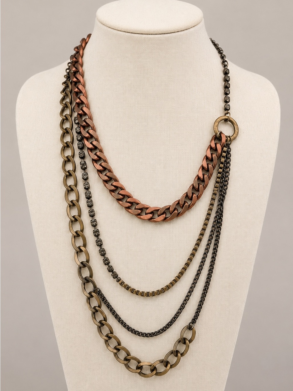 Mixed Metal Layered Statement Necklace | Copper Gunmetal Brass Chain